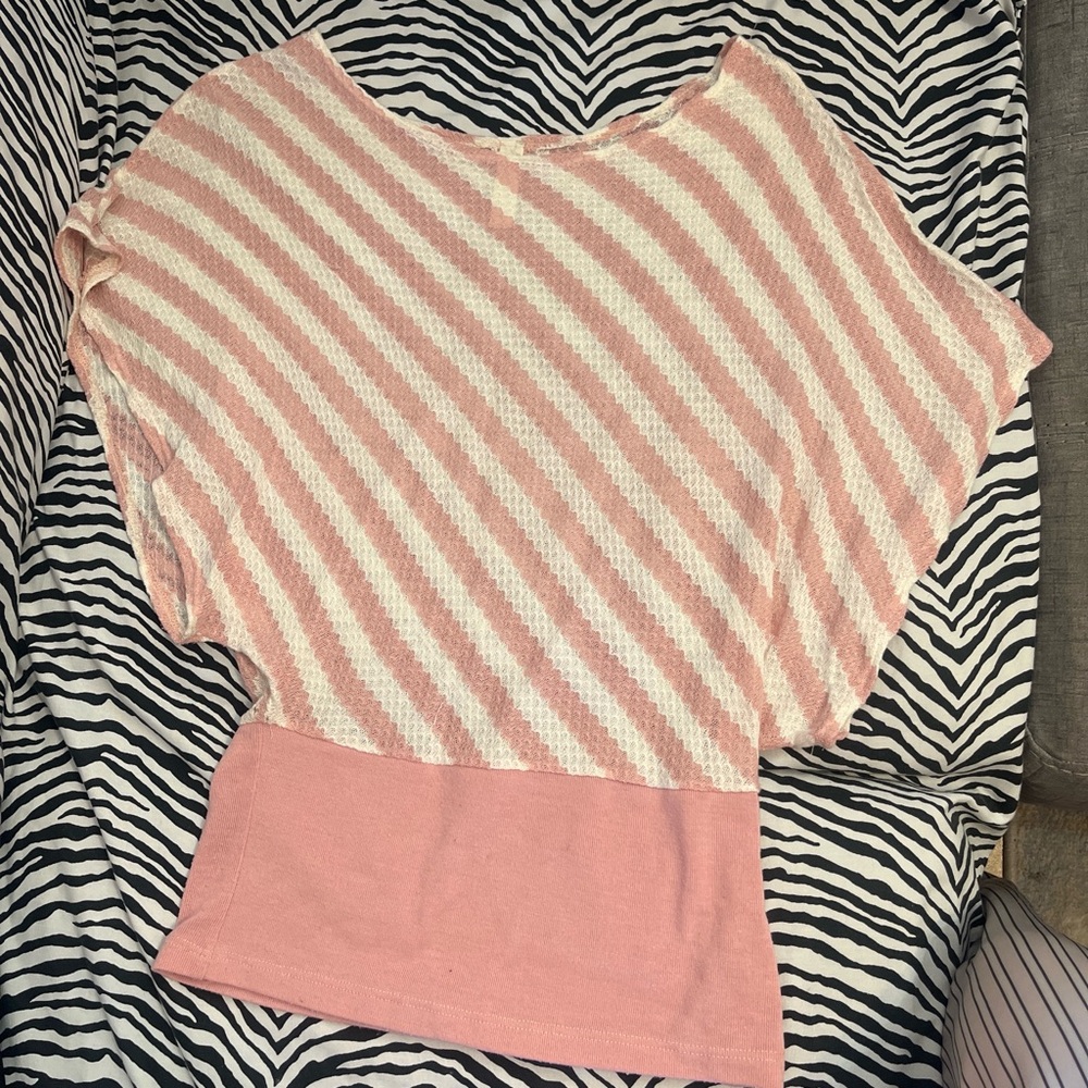 pink and white striped knit top